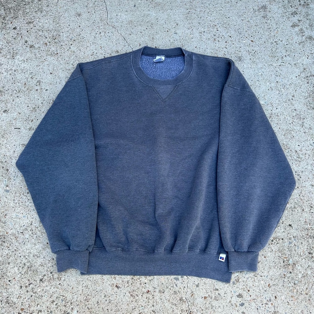 Vintage 90s Y2K Russell Athletic Blank 2XL Dark Grey Fleece Crewneck Sweatshirt